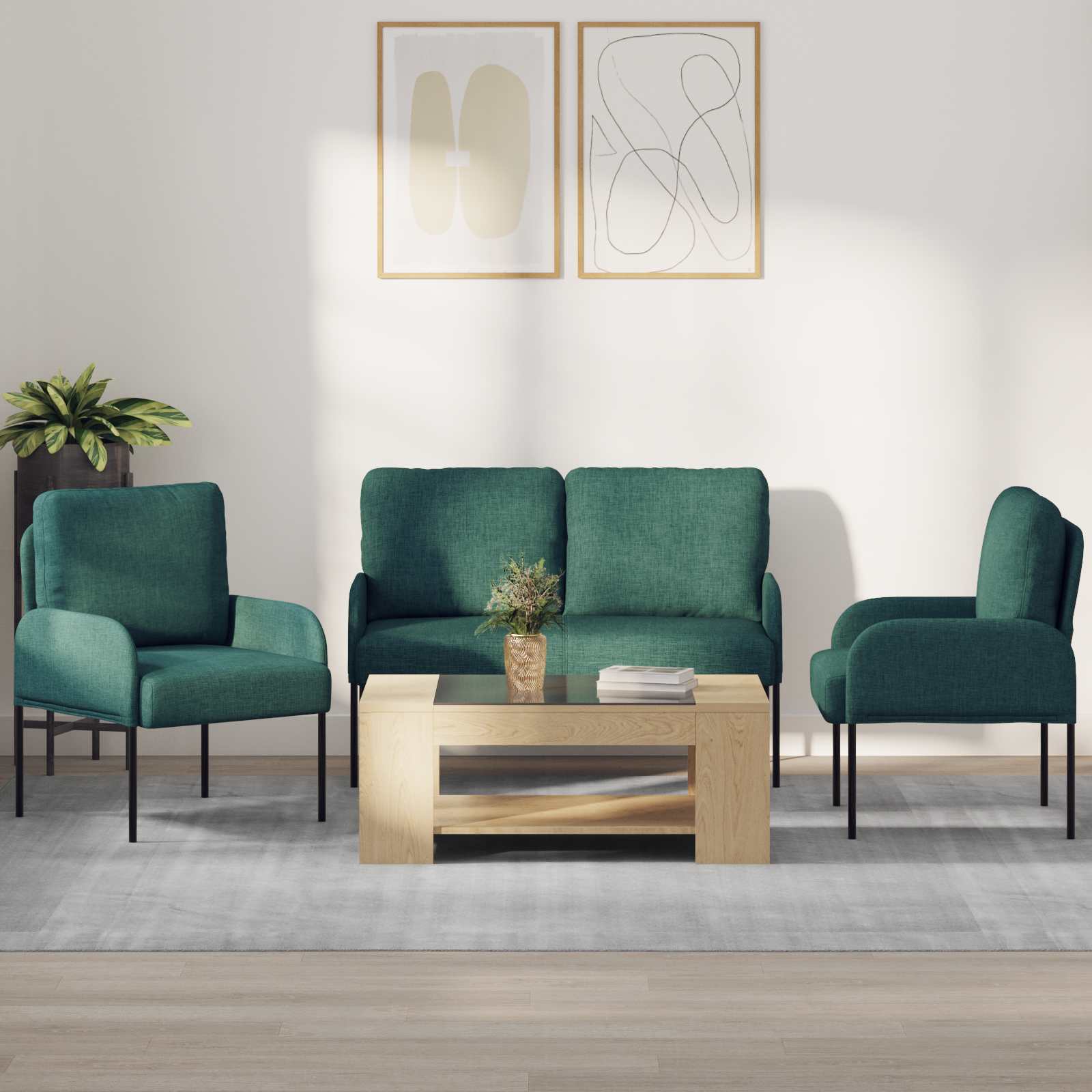 Set divani 3 pcs Verde Scuro 115 x 56 x 80 cm Legno compensato | homemem39