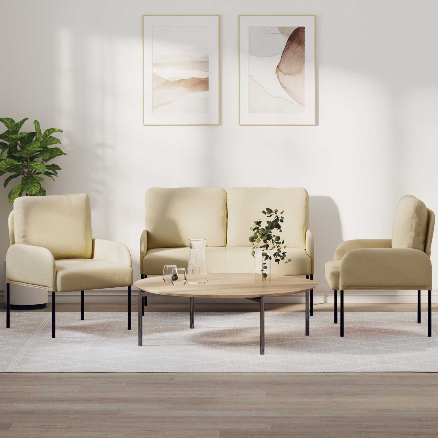 Set divani 3 pcs Crema 115 x 56 x 80 cm Legno compensato