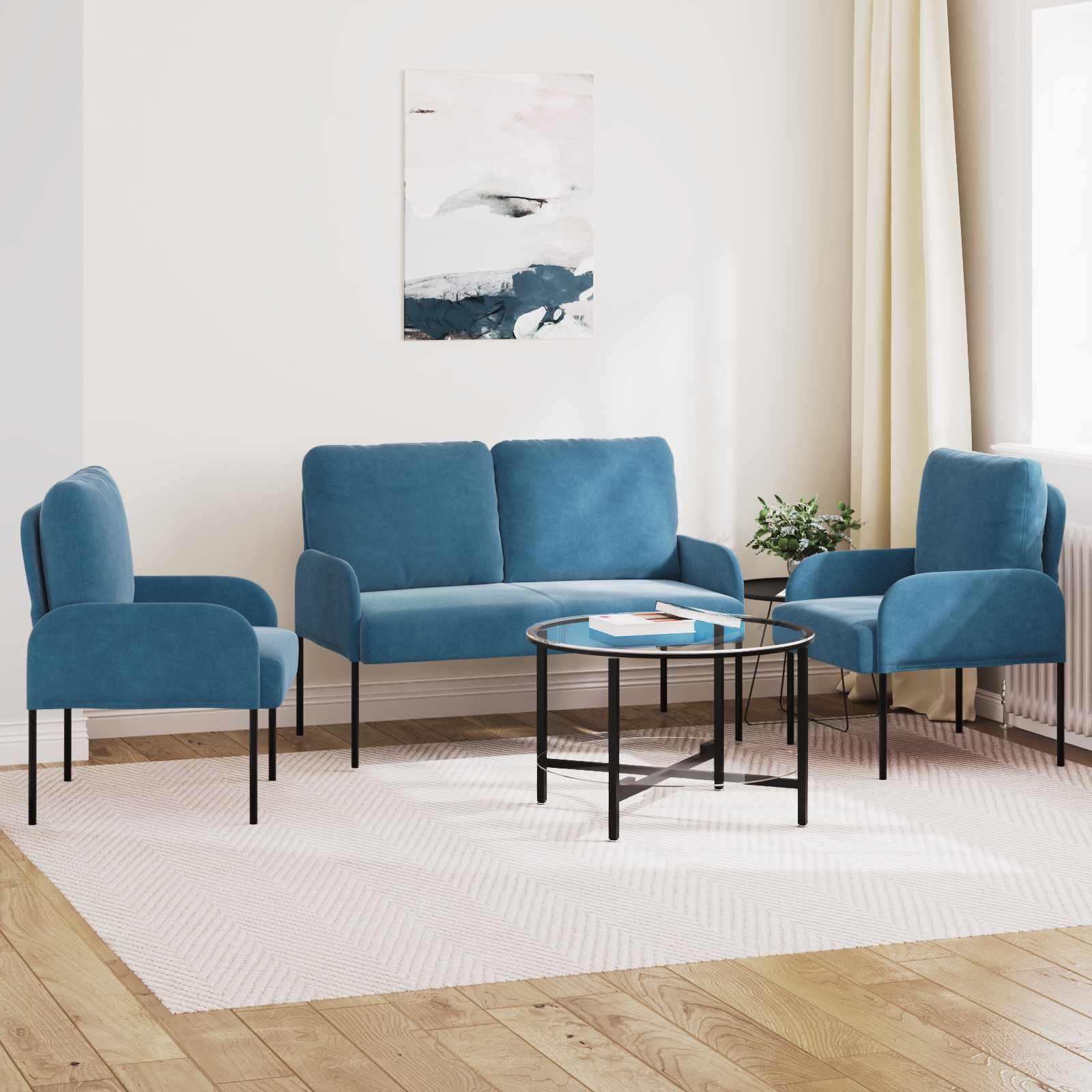 Set divani 3 pcs Blu 115 x 56 x 80 cm Legno compensato | homemem39