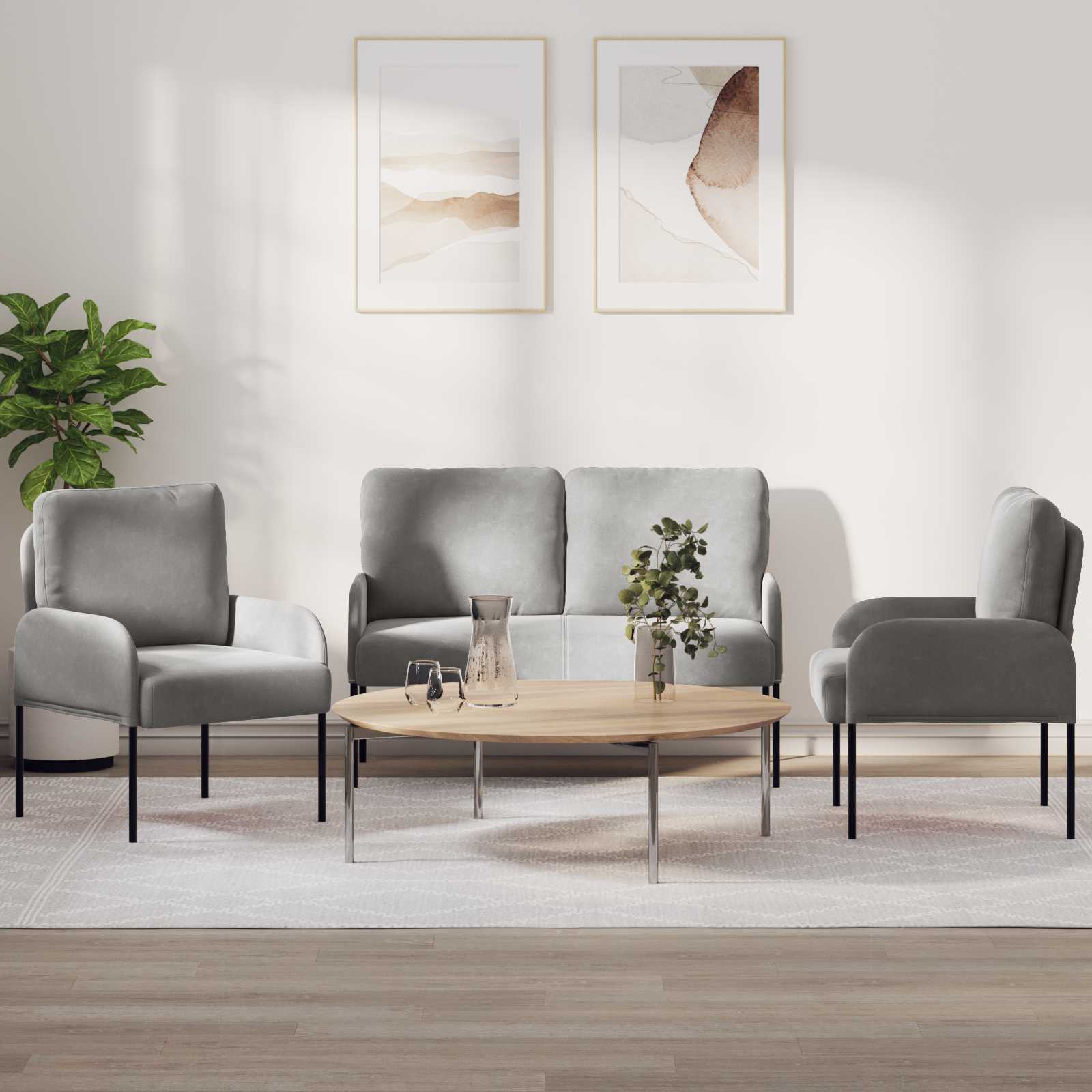Set divani con cuscino 3 pcs Grigio chiaro 115 x 56 x 80 cm | homemem39