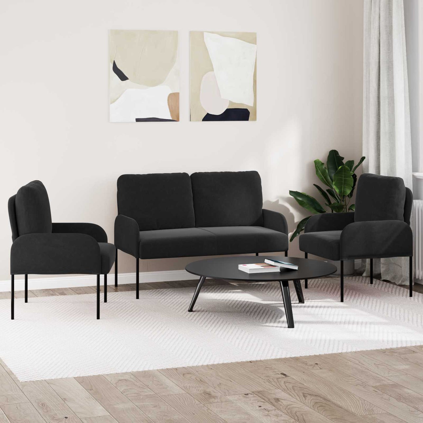 Set divani 3 pcs Nero 115 x 56 x 80 cm Legno compensato | homemem39