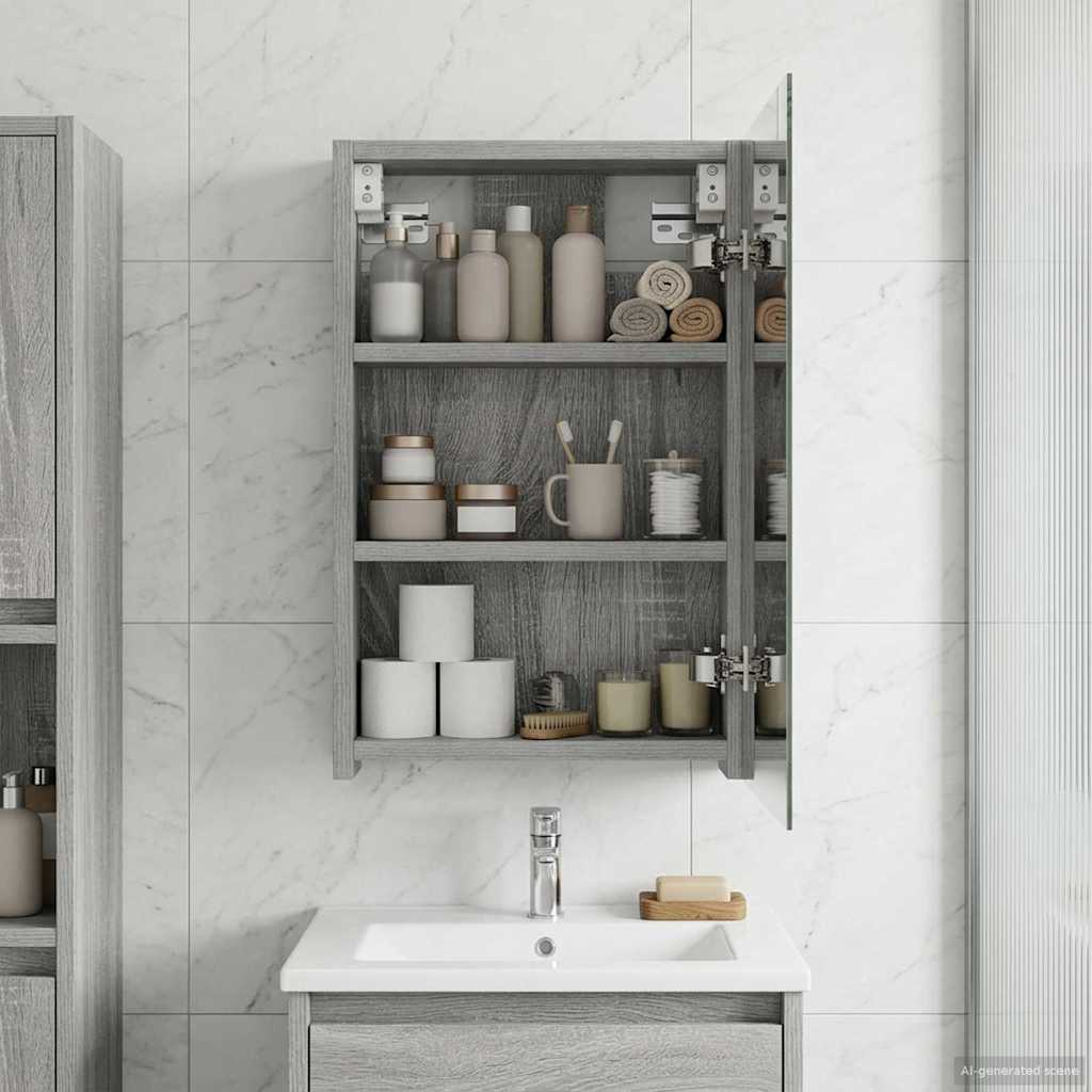 Mobiletto per specchio da bagno Grigio Sonoma 30 x 10,5 x 50 cm | homemem39