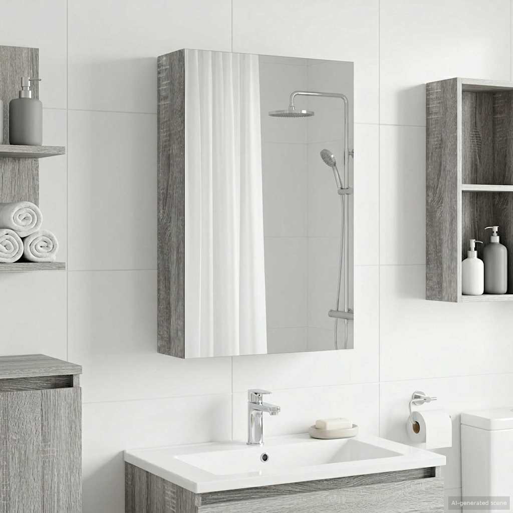 Mobiletto per specchio da bagno Grigio Sonoma 30 x 10,5 x 50 cm | homemem39