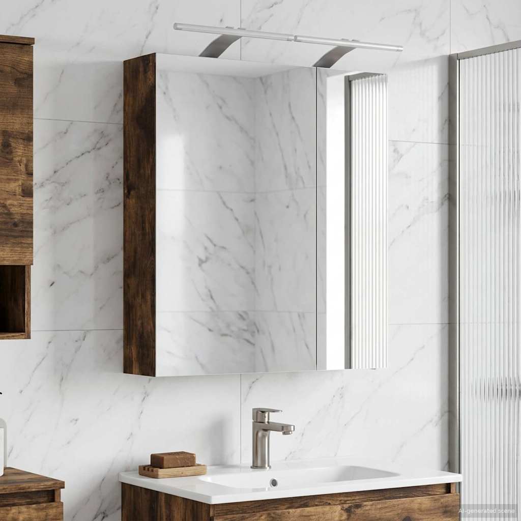 Mobiletto per specchio da bagno Rovere fumé 60 x 14,5 x 70 cm | homemem39
