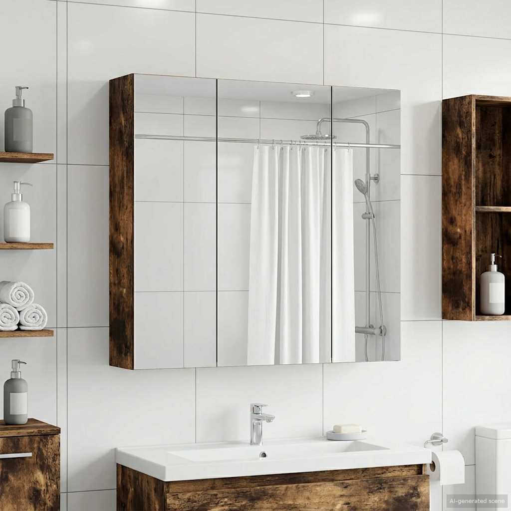 Mobiletto per specchio da bagno Rovere fumé 70 x 14,5 x 70 cm | homemem39
