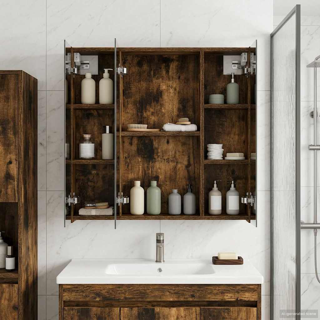 Mobiletto per specchio da bagno Rovere fumé 70 x 14,5 x 70 cm | homemem39