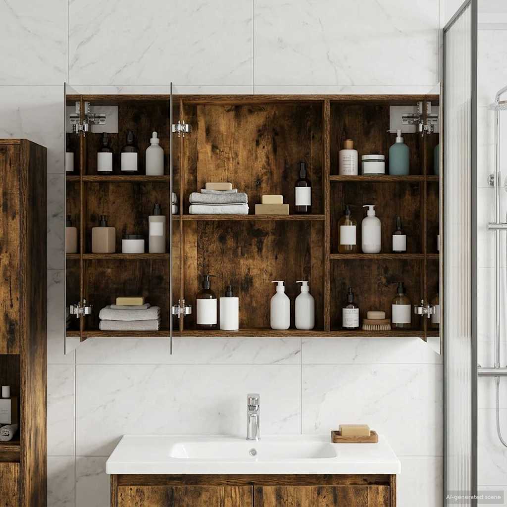 Mobiletto per specchio da bagno Rovere fumé 100 x 14,5 x 70 cm | homemem39
