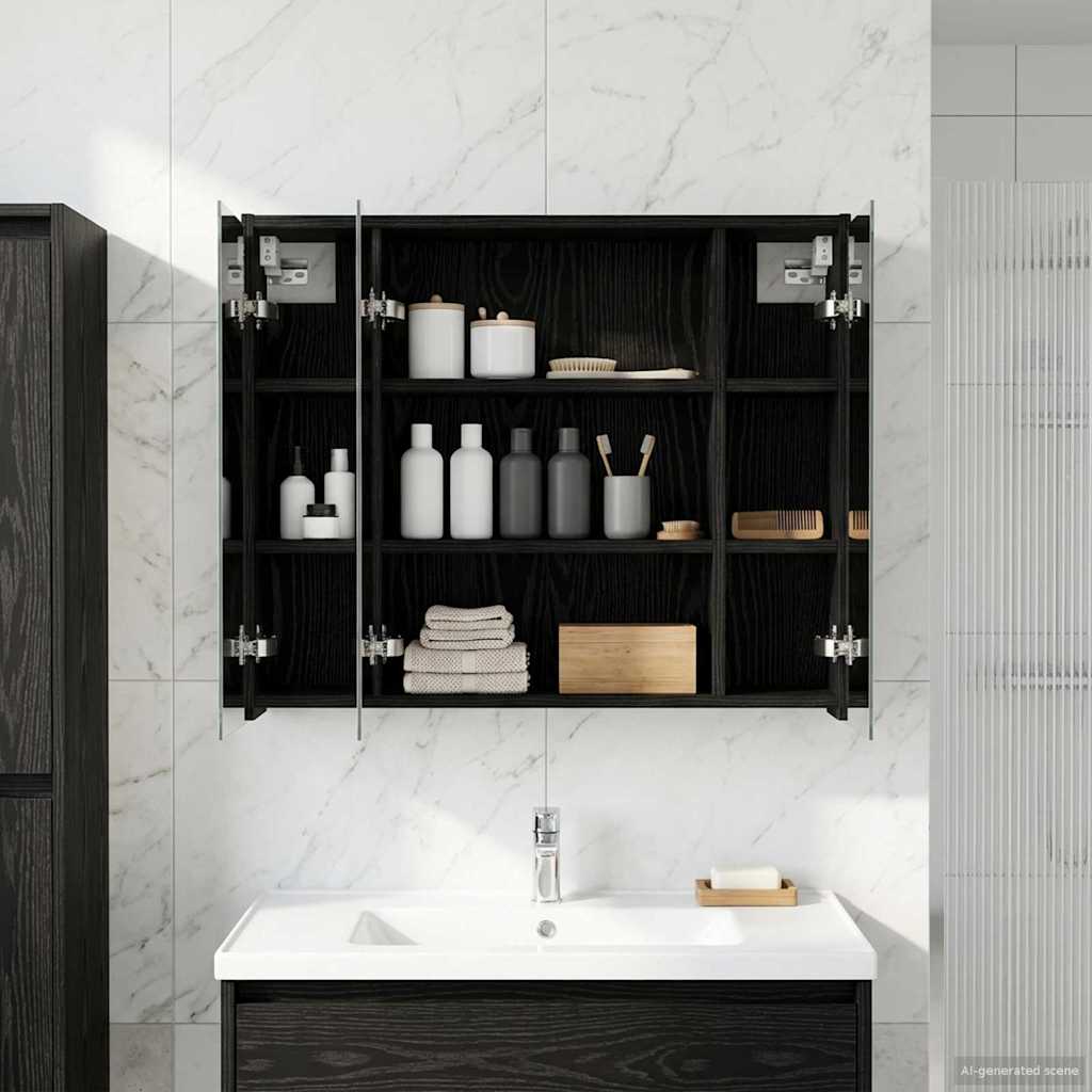Mobiletto per specchio da bagno Rovere Nero 73,5 x 16 x 62,5 cm | homemem39