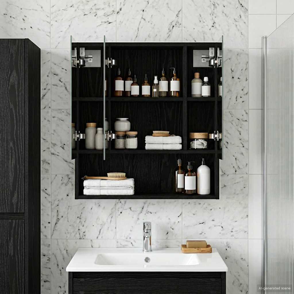 Mobiletto per specchio da bagno Rovere Nero 60 x 14.5 x 70 cm | homemem39