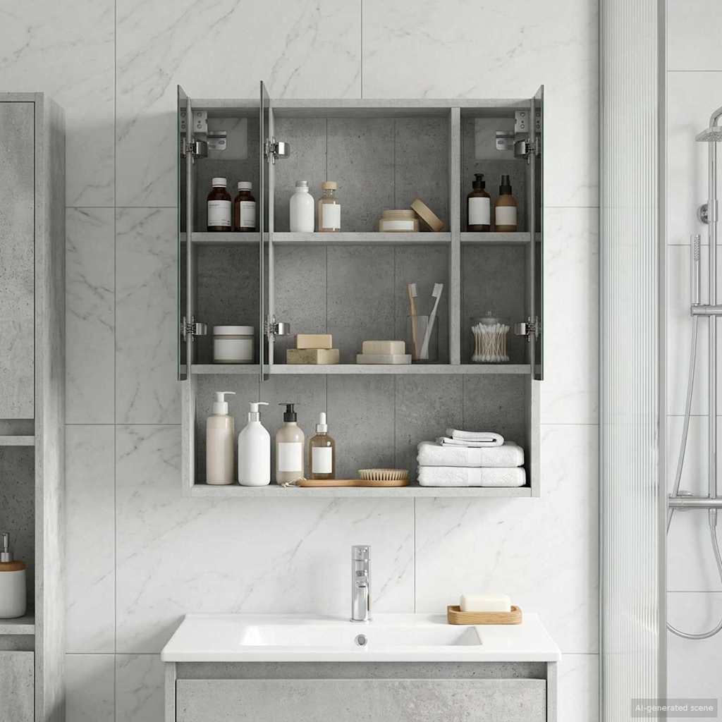 Mobiletto per specchio da bagno con lo scaffale Grigio cemento