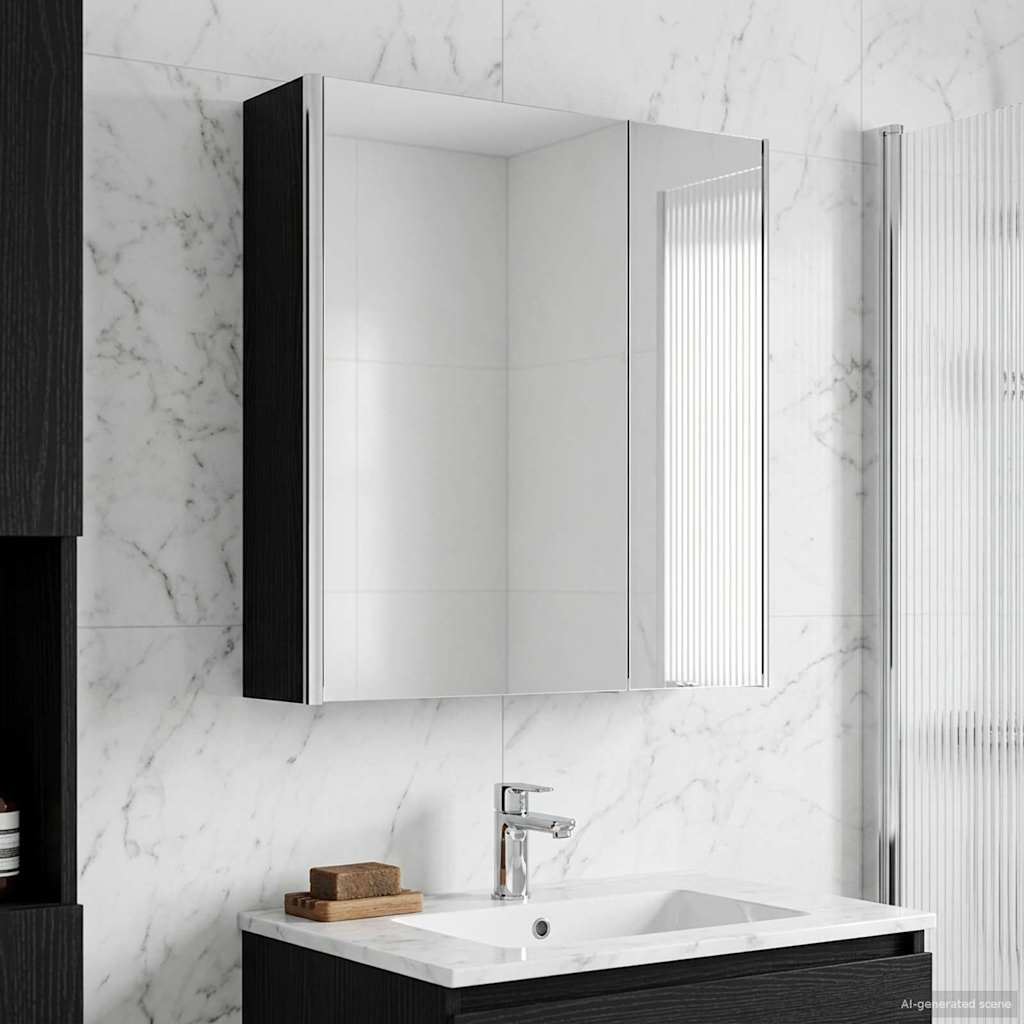 Mobiletto per specchio da bagno Rovere Nero 63,5 x 15,5 x 70 cm | homemem39