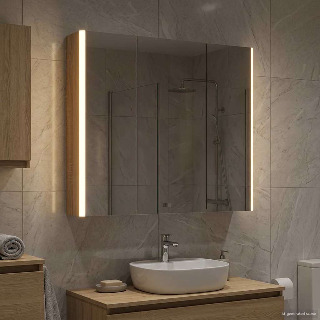 Mobiletto per specchio da bagno con lo scaffale Rovere Sonoma