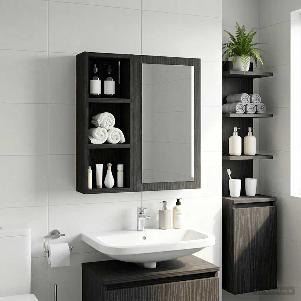 Armadio da bagno a muro Rovere Nero 20 x 10 x 50 cm | homemem39