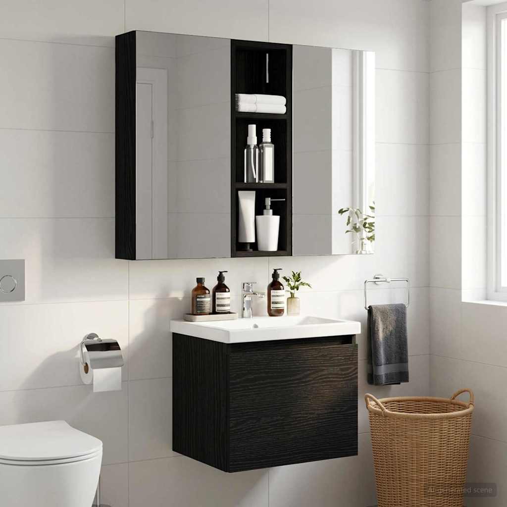 Armadio da bagno a muro Rovere Nero 20 x 10 x 60,5 cm | homemem39