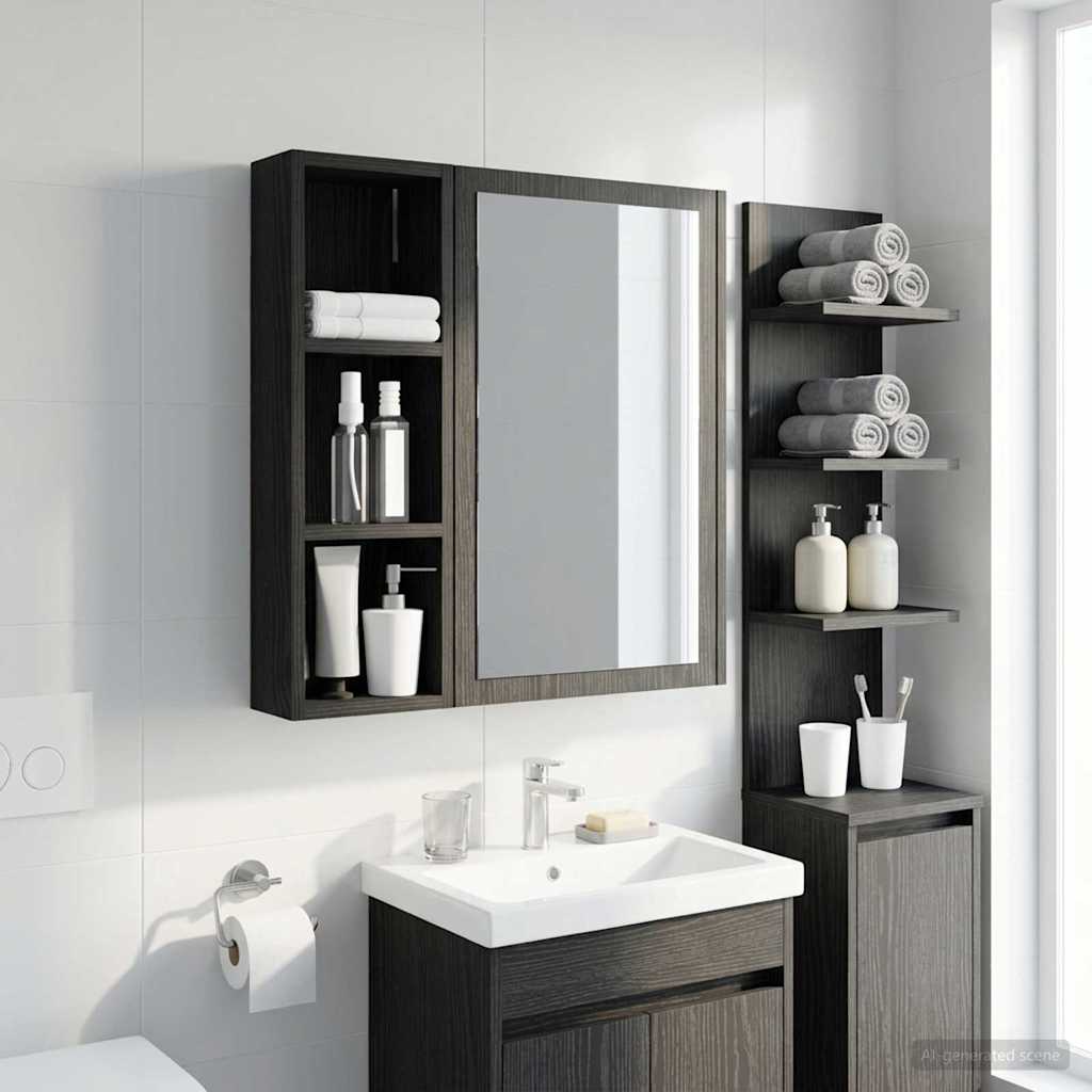 Armadio da bagno a muro Rovere Nero 20 x 10 x 60,5 cm | homemem39