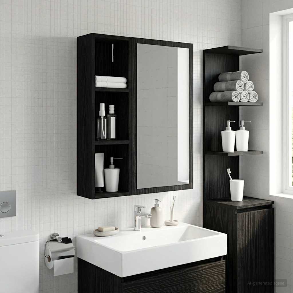 Armadio da bagno a muro Rovere Nero 20 x 14 x 70 cm | homemem39