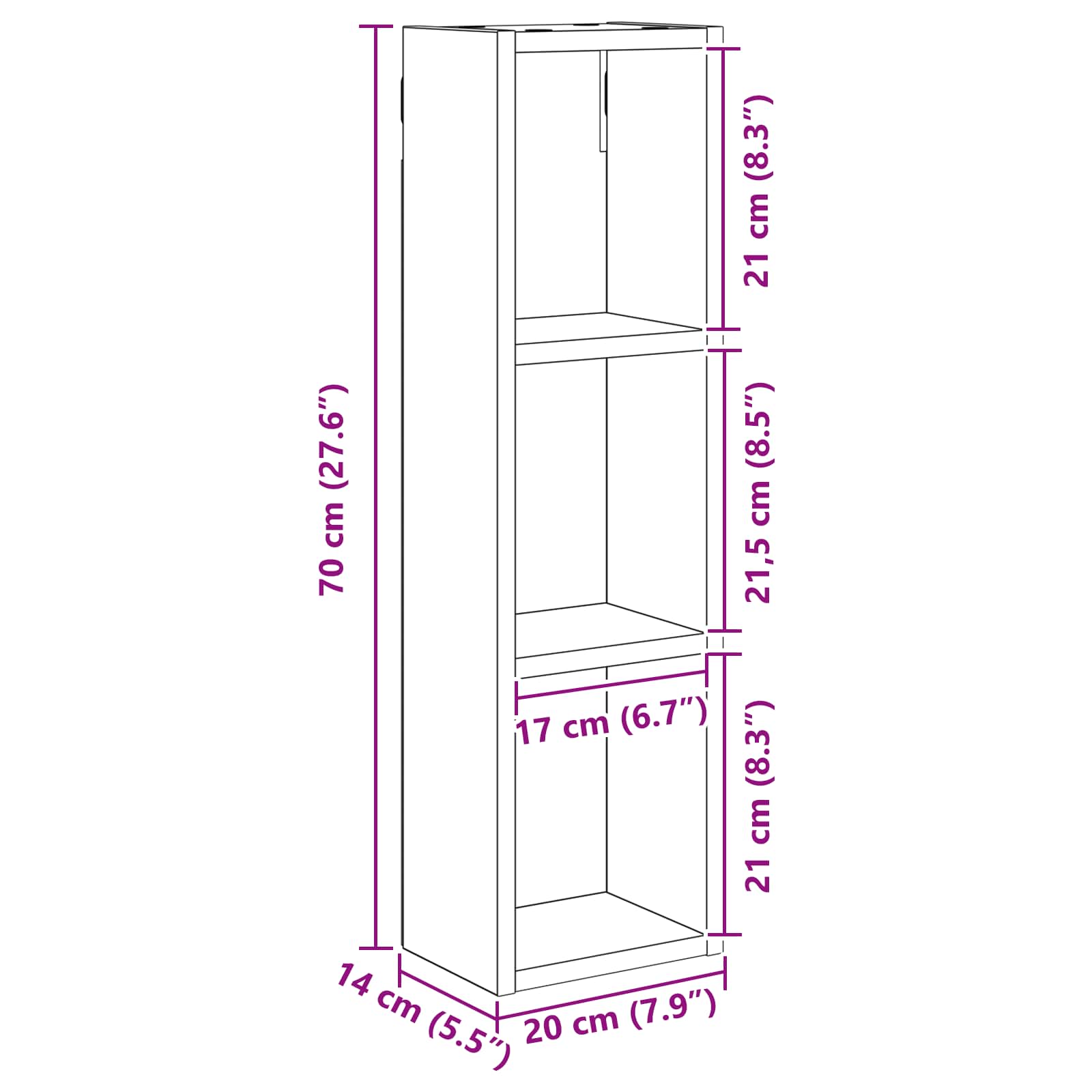 Armadio da bagno a muro Rovere Sonoma 20 x 14 x 70 cm | homemem39