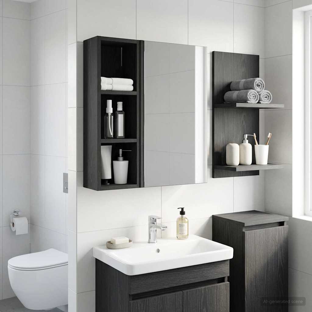 Armadio da bagno a muro Rovere Nero 20 x 16 x 62,5 cm | homemem39