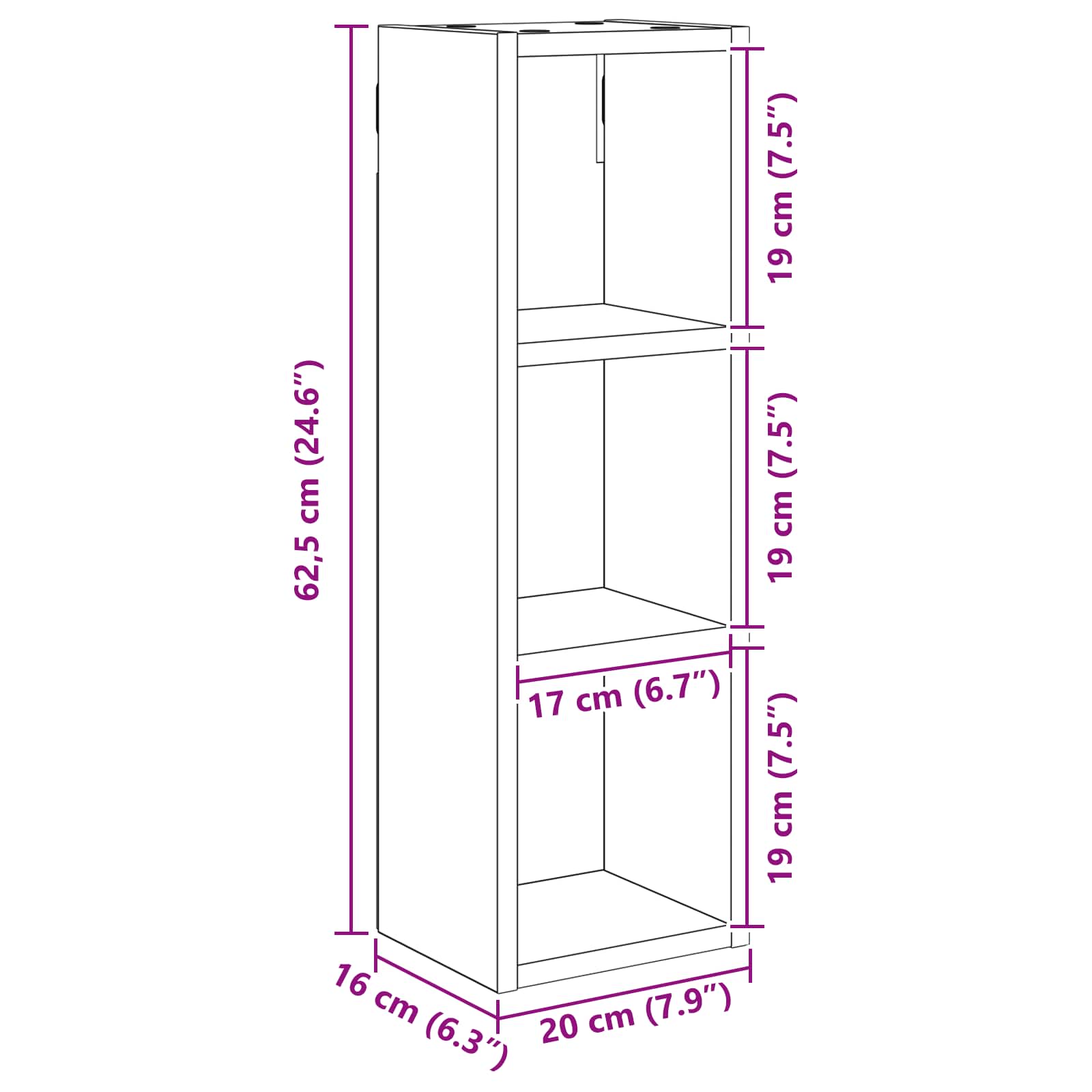 Armadio da bagno a muro Grigio Cemento 20 x 16 x 62,5 cm | homemem39