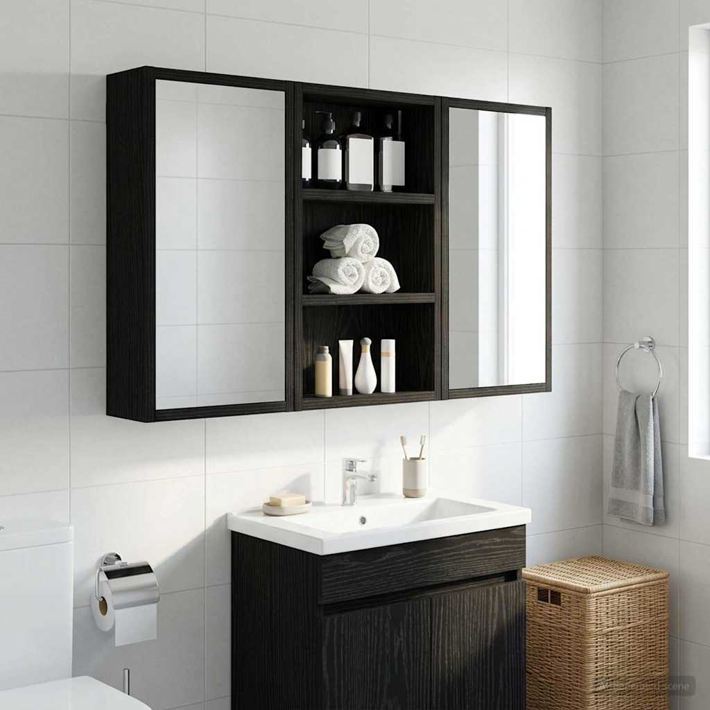 Armadio da bagno a muro Rovere Nero 30 x 10 x 50 cm | homemem39