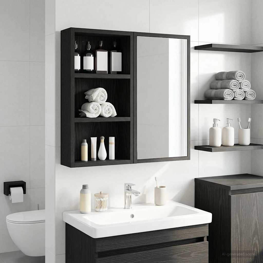 Armadio da bagno a muro Rovere Nero 30 x 10 x 50 cm | homemem39