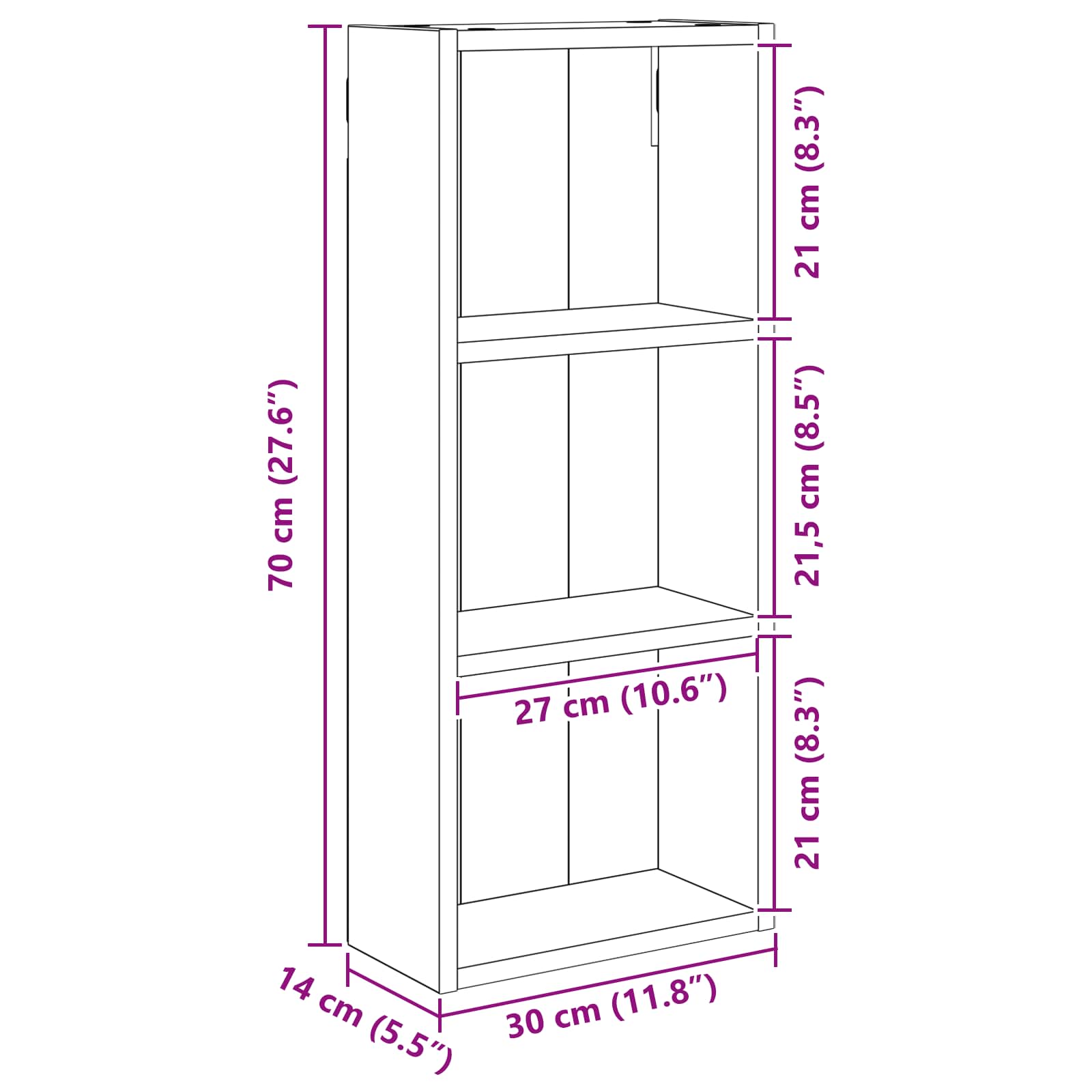 Armadio da bagno a muro Rovere Artigianale 30 x 14 x 70 cm | homemem39