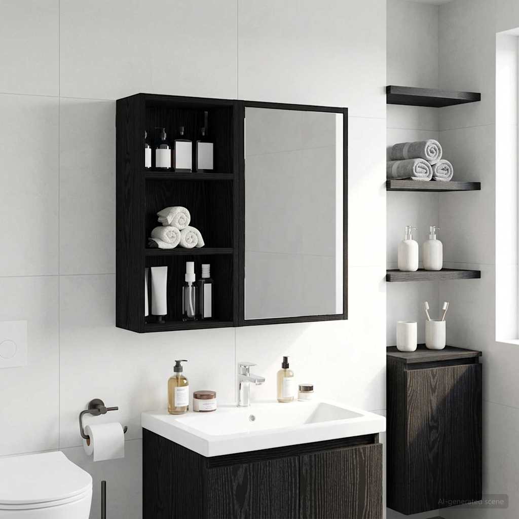 Armadio da bagno a muro Rovere Nero 30 x 16 x 62,5 cm | homemem39