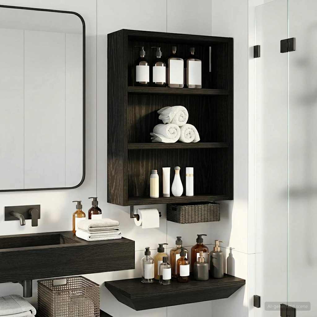 Armadio da bagno a muro Rovere Nero 40 x 10 x 50 cm
