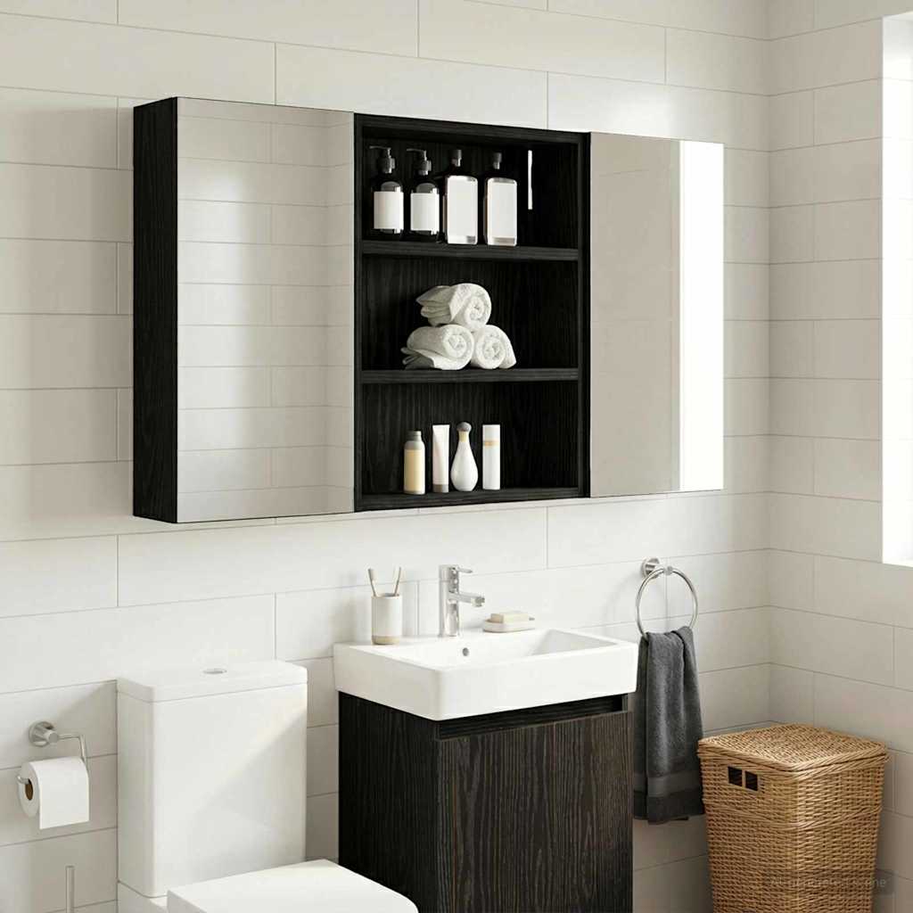 Armadio da bagno a muro Rovere Nero 40 x 10 x 50 cm | homemem39