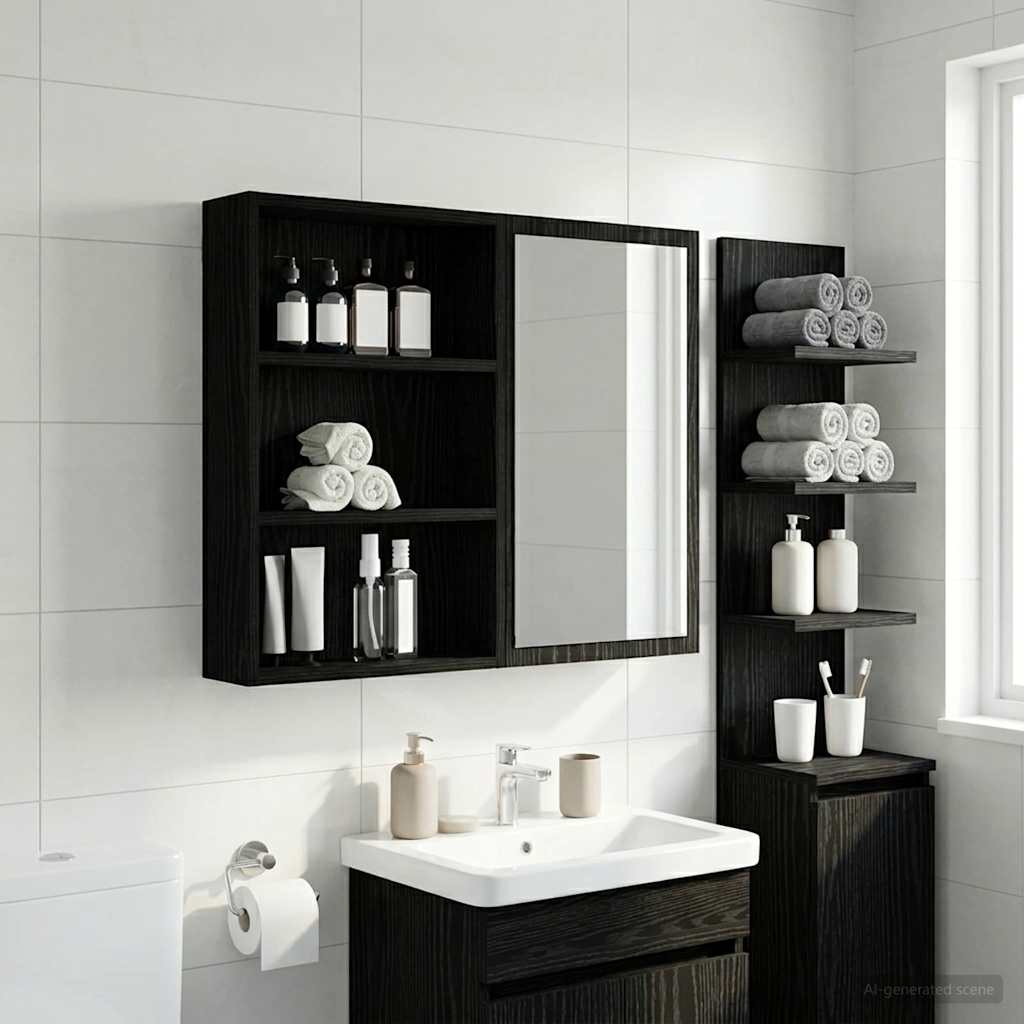 Armadio da bagno a muro Rovere Nero 40 x 10 x 60,5 cm | homemem39