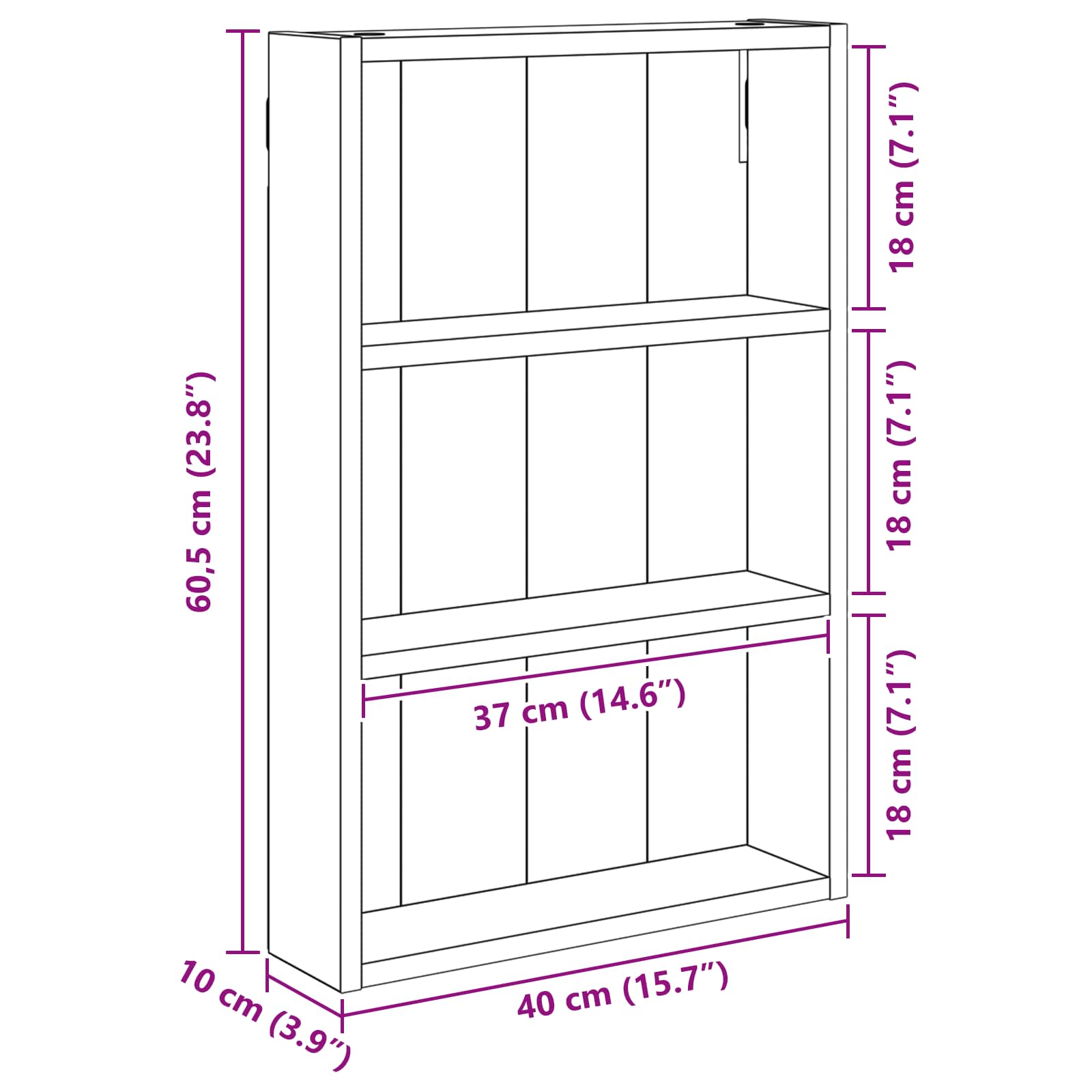 Armadio da bagno a muro Grigio Cemento 40 x 10 x 60,5 cm | homemem39