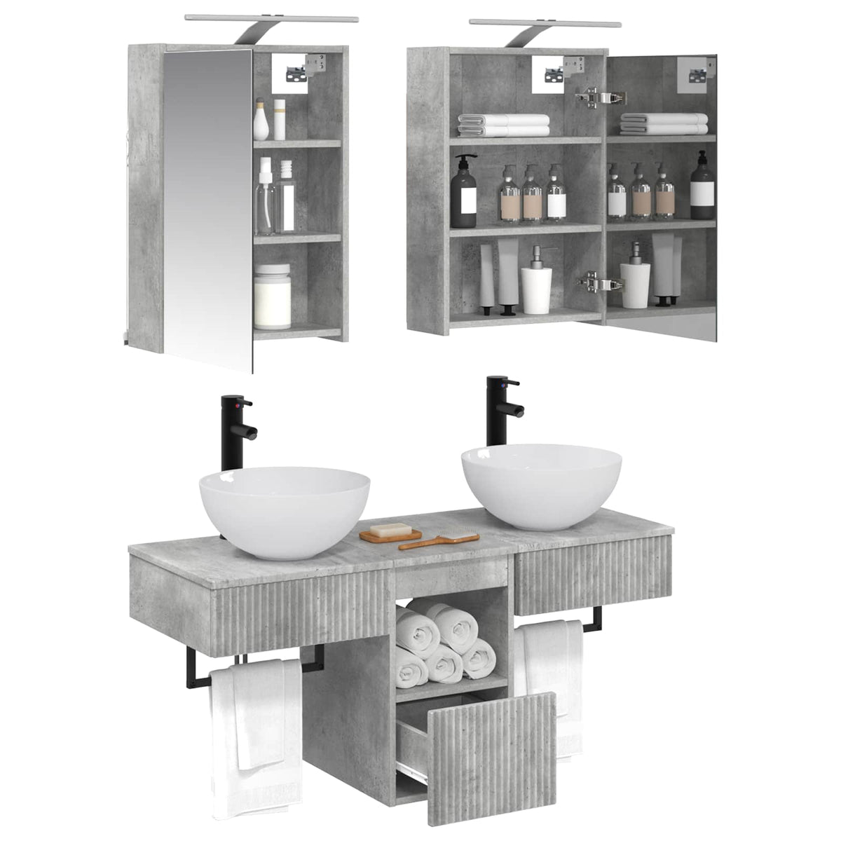 Set di Armadi da Bagno 5 pz Grigio Cemento Legno ingegnerizzato | homemem39