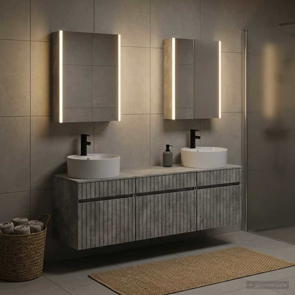 Set di Armadi da Bagno 5 pz Grigio Cemento Legno ingegnerizzato | homemem39