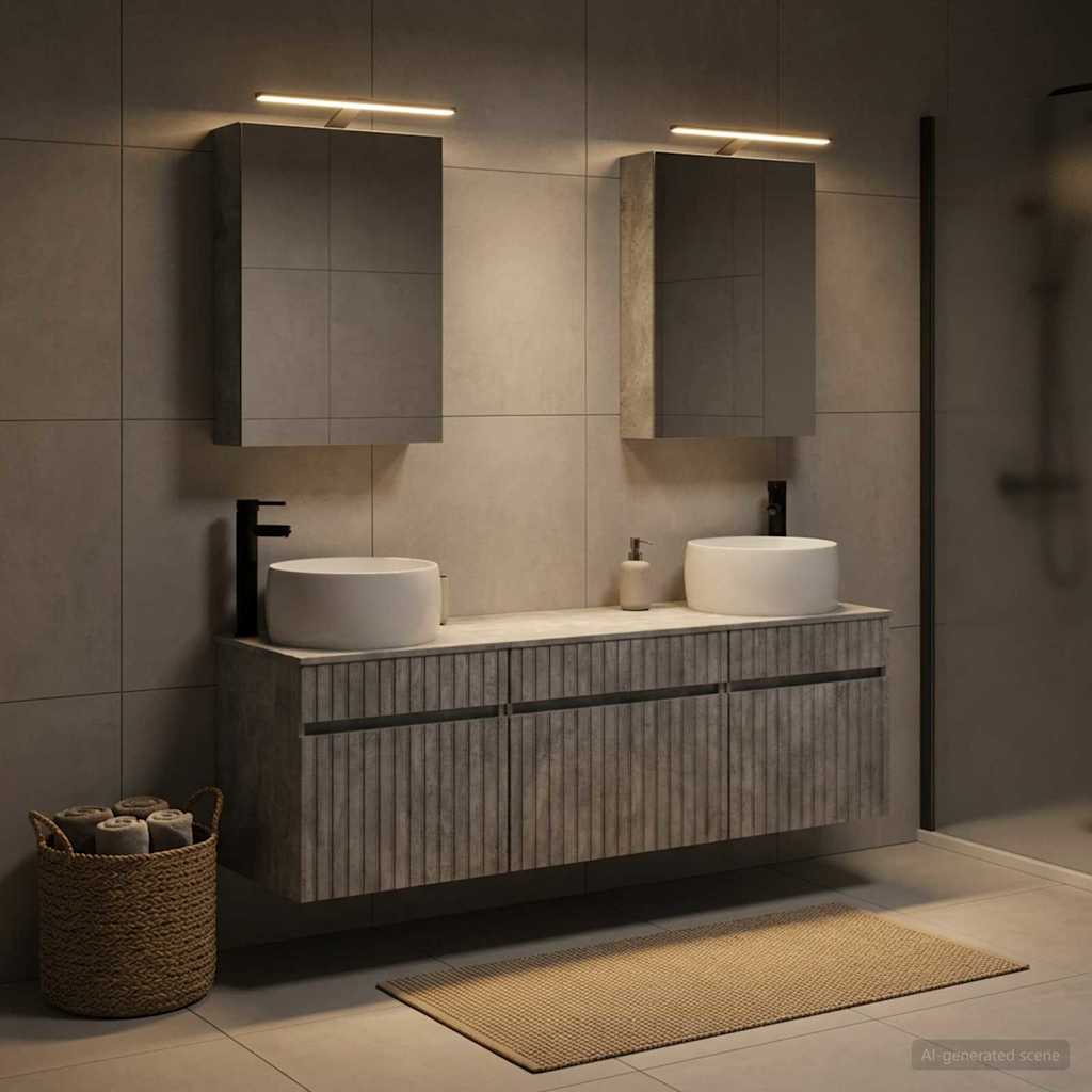 Set di Armadi da Bagno 5 pz Grigio Cemento Legno ingegnerizzato | homemem39