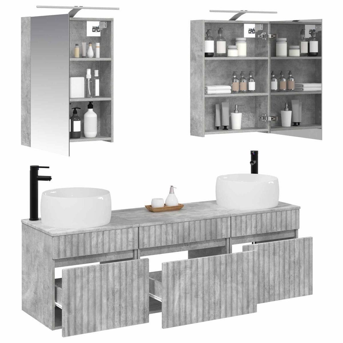 Set di Armadi da Bagno 5 pz Grigio Cemento Legno ingegnerizzato | homemem39
