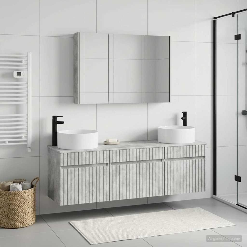Set di Armadi da Bagno 4 pz Grigio Cemento Legno ingegnerizzato | homemem39