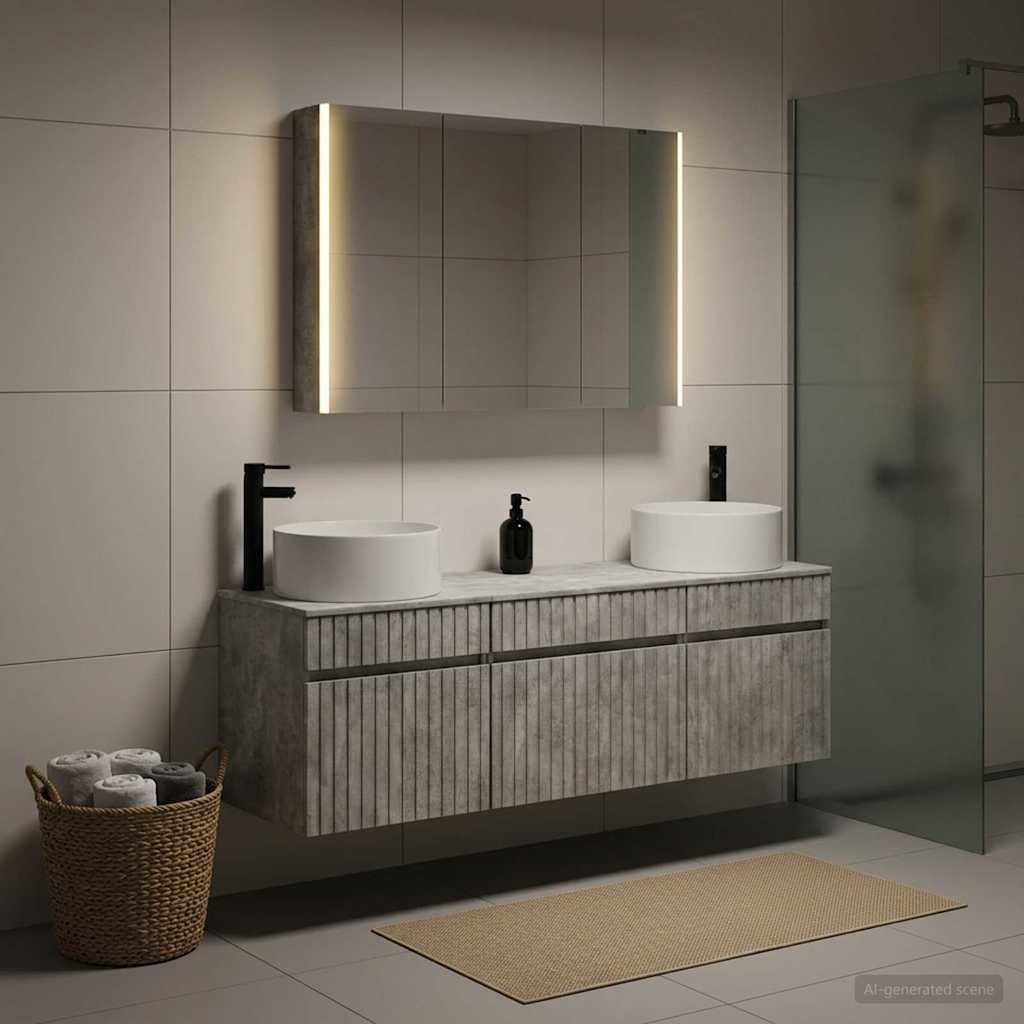 Set di Armadi da Bagno 4 pz Grigio Cemento Legno ingegnerizzato | homemem39