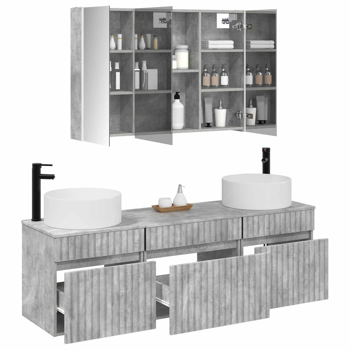 Set di Armadi da Bagno 4 pz Grigio Cemento Legno ingegnerizzato | homemem39