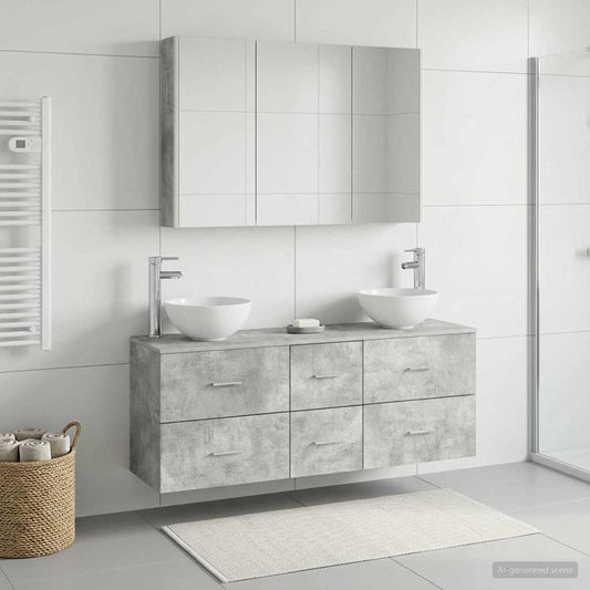 Set di mobili per il bagno 4 pz Grigio Cemento | homemem39