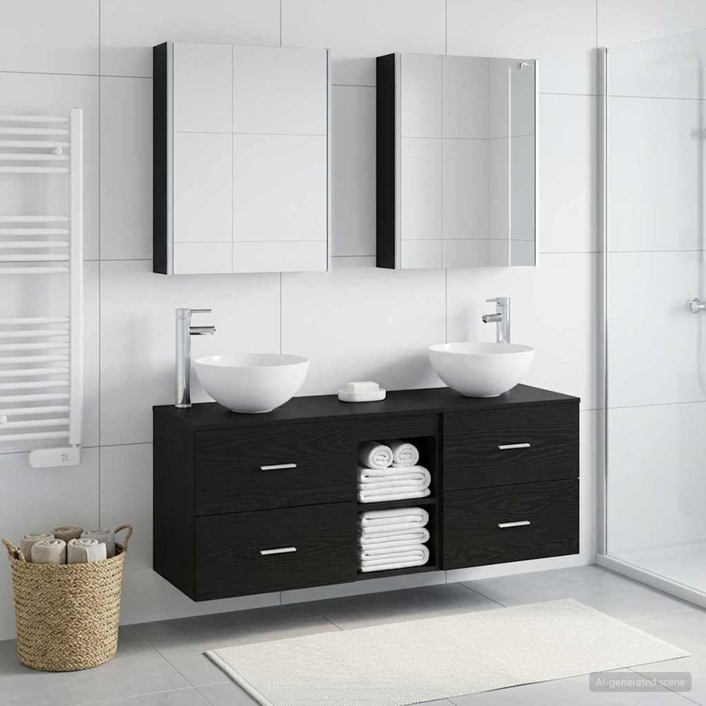 Set di mobili per il bagno 5 pz Rovere Nero | homemem39