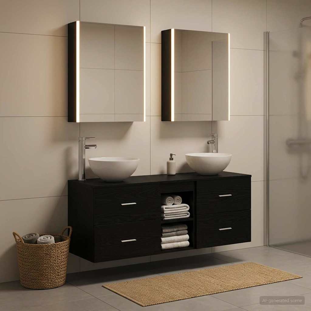 Set di mobili per il bagno 5 pz Rovere Nero | homemem39