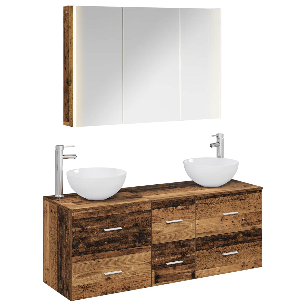 Set di mobili per il bagno 4 pz Legno antico | homemem39