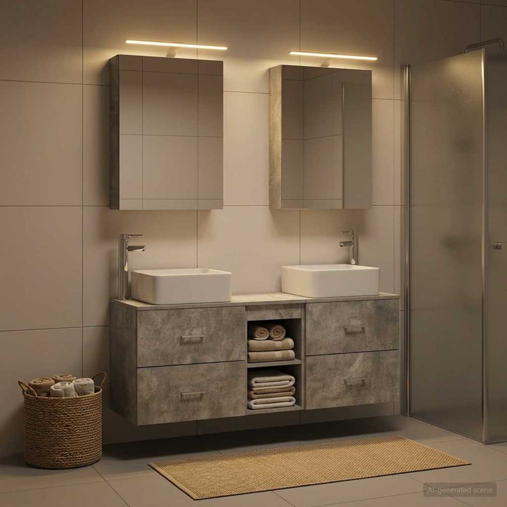 Set di mobili per il bagno 5 pz Grigio Cemento | homemem39