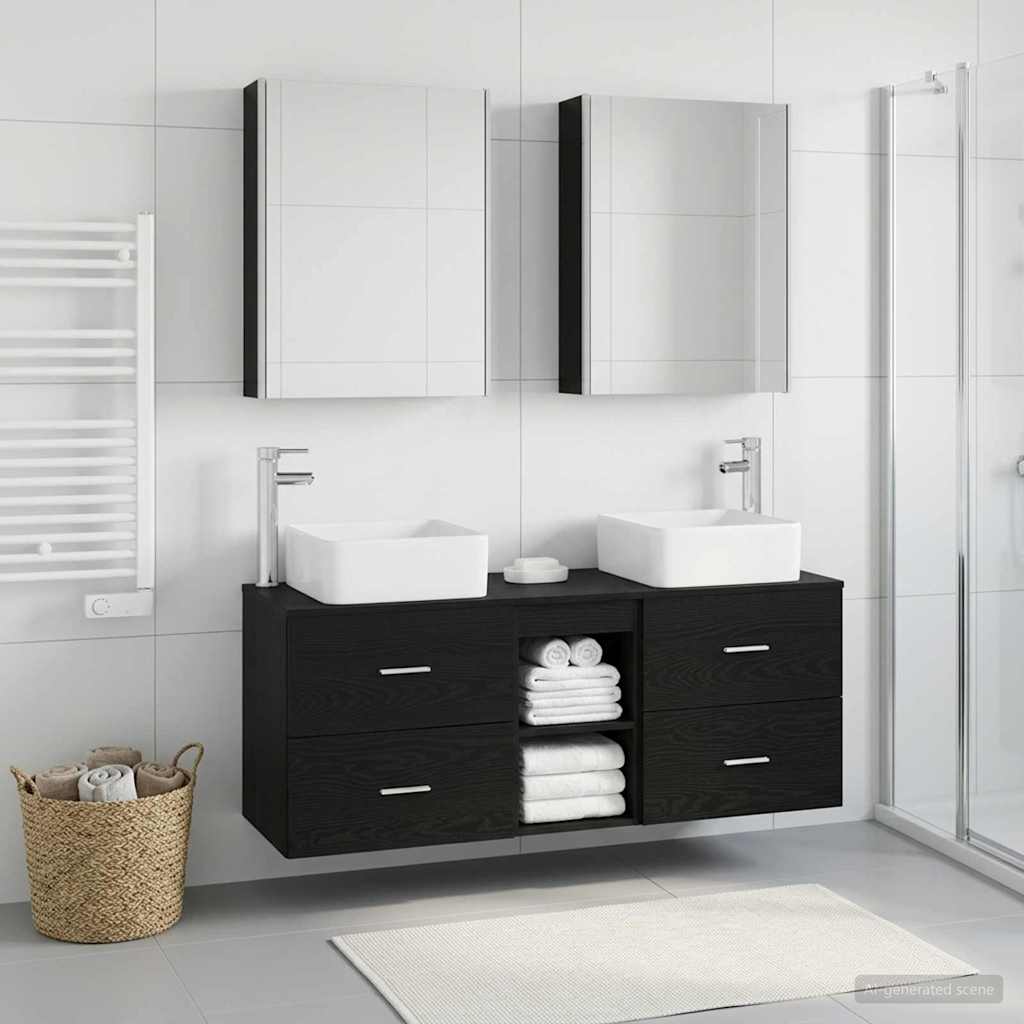 Set di mobili per il bagno 5 pz Rovere Nero | homemem39