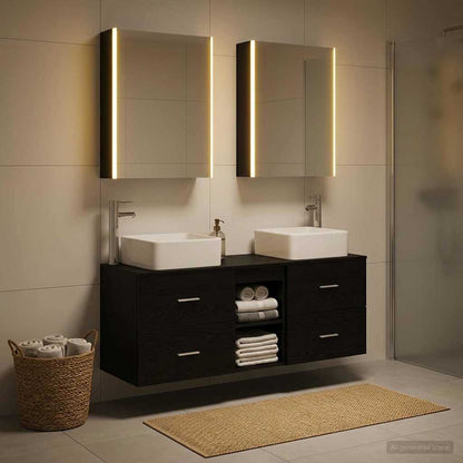 Set di mobili per il bagno 5 pz Rovere Nero | homemem39