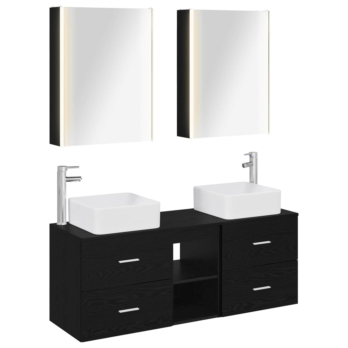 Set di mobili per il bagno 5 pz Rovere Nero | homemem39