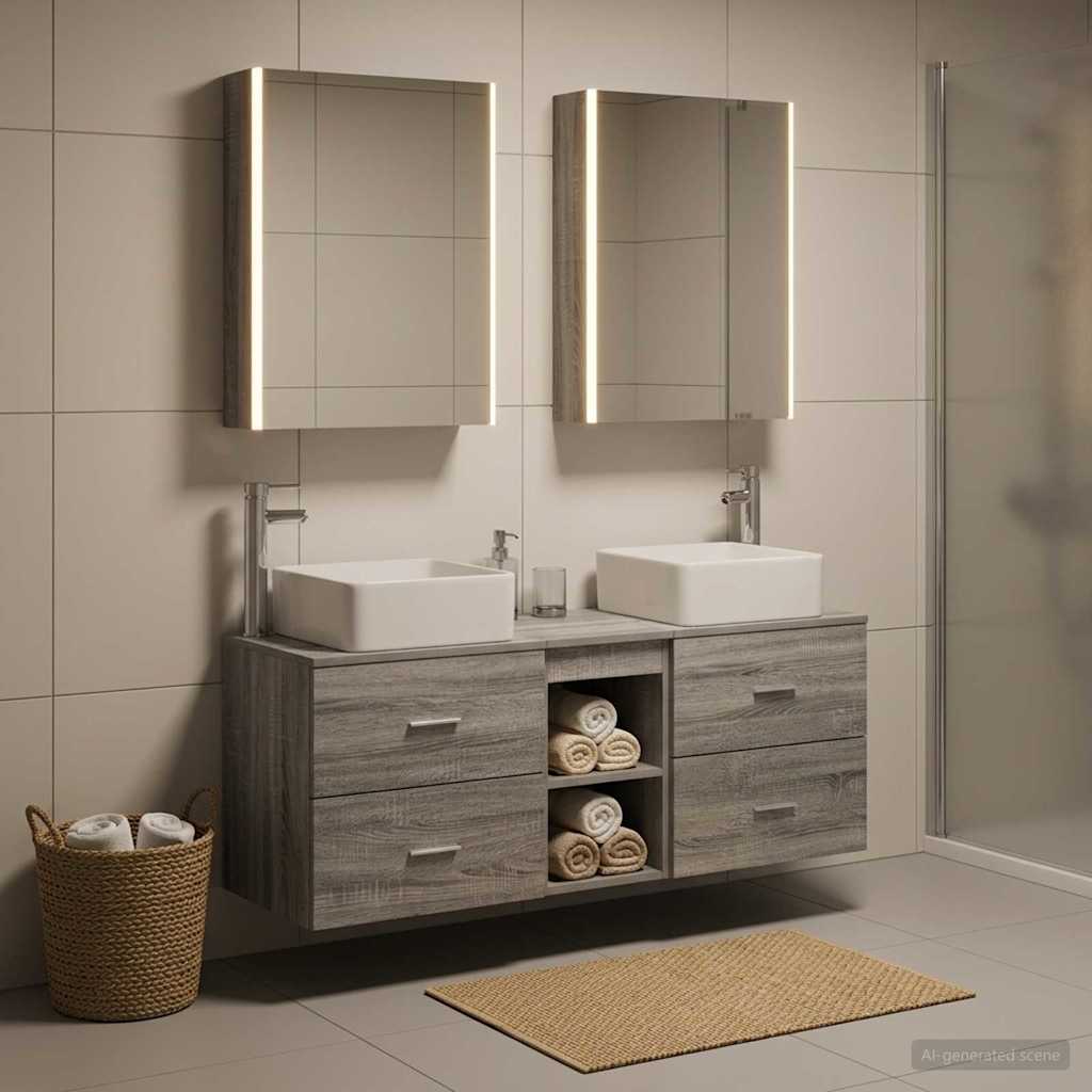 Set di mobili per il bagno 5 pz Sonoma grigio | homemem39