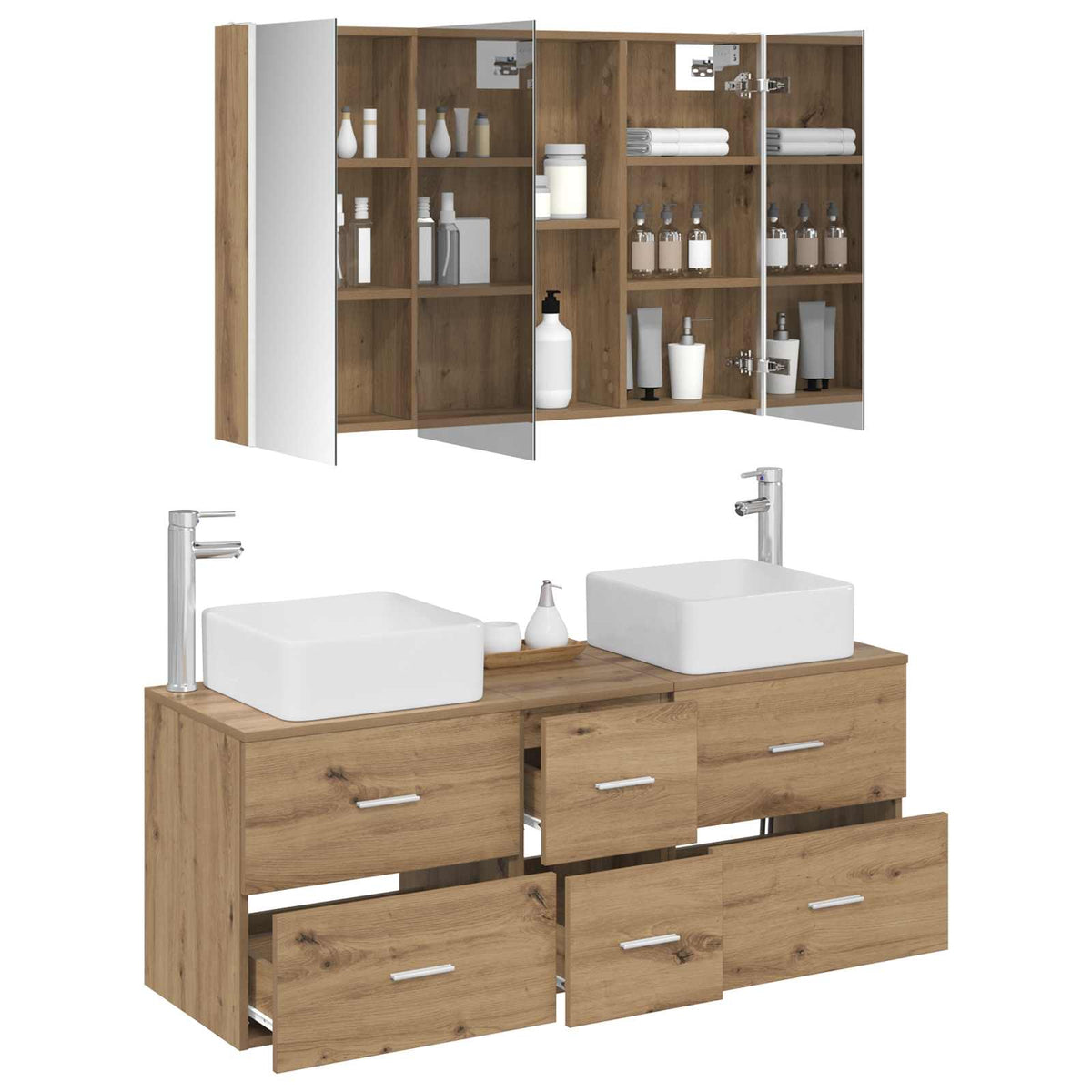 Set di mobili per il bagno 4 pz Rovere Artigianale | homemem39