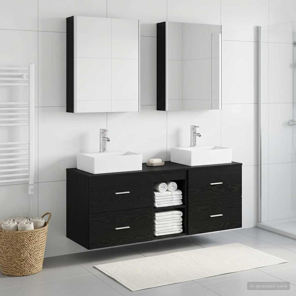Set di mobili per il bagno 5 pz Rovere Nero | homemem39
