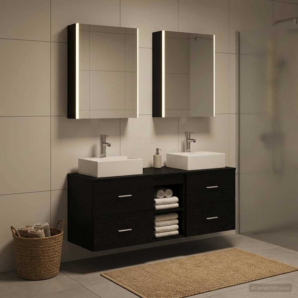 Set di mobili per il bagno 5 pz Rovere Nero | homemem39